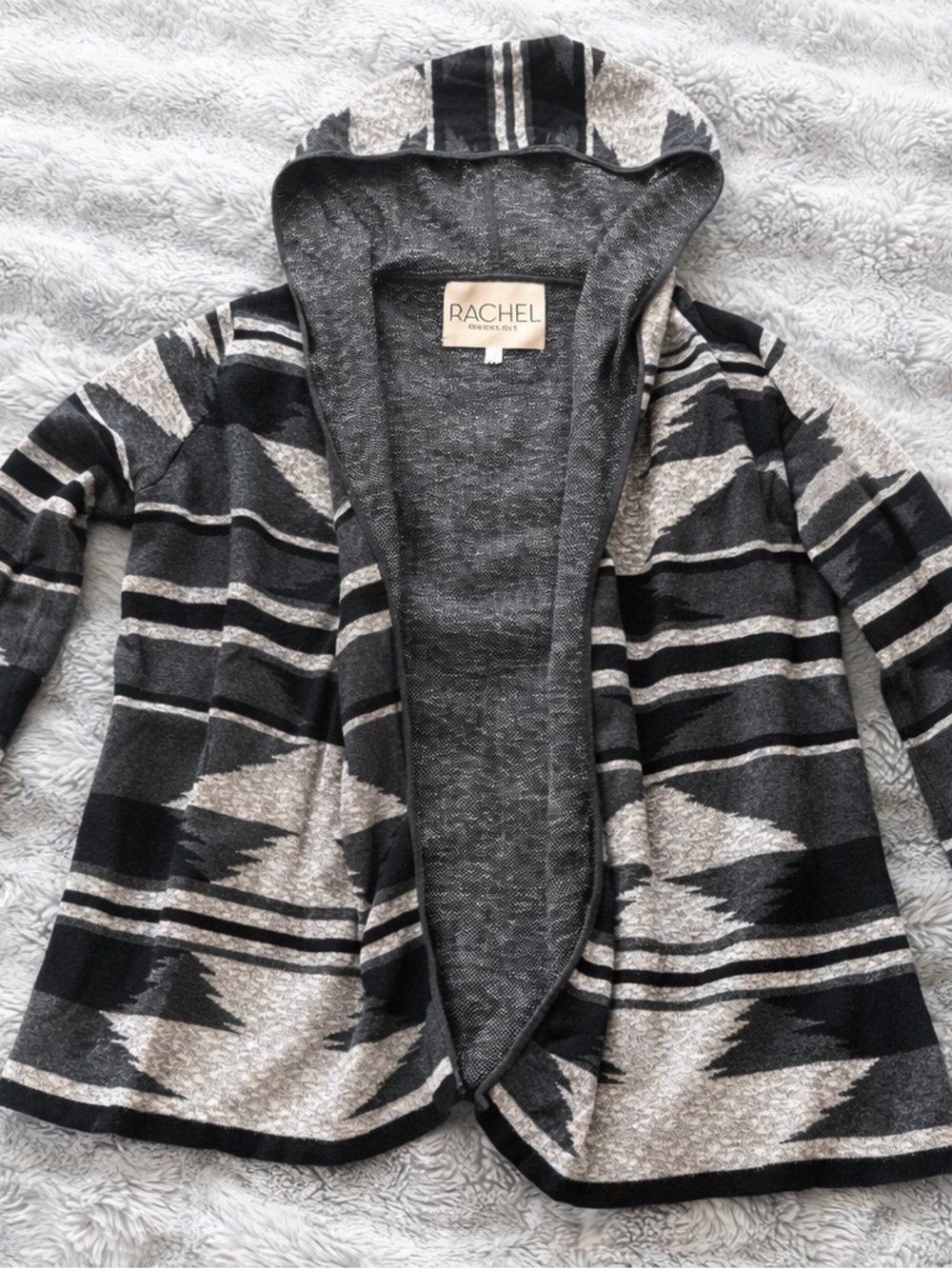 Rachel Roy Open Front Cardigan Geometric/Aztec Print Sweater Size M